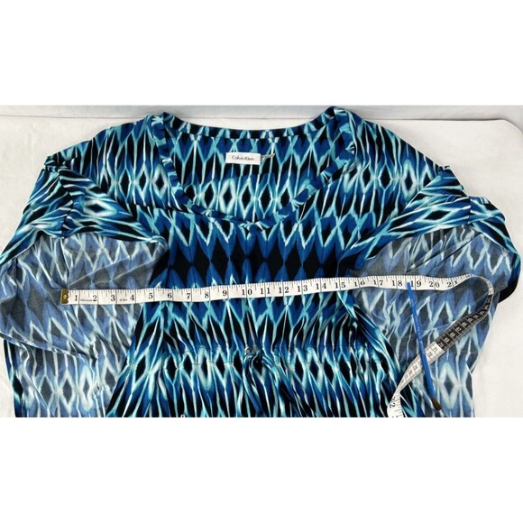 Calvin Klein Size 14 Blue Dress Kimono Flutter Sleeve Geometric Drawstring - Picture 9 of 11